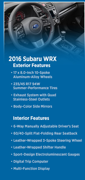 2016 Subaru WRX Model Features 2016 Subaru WRX Model Features